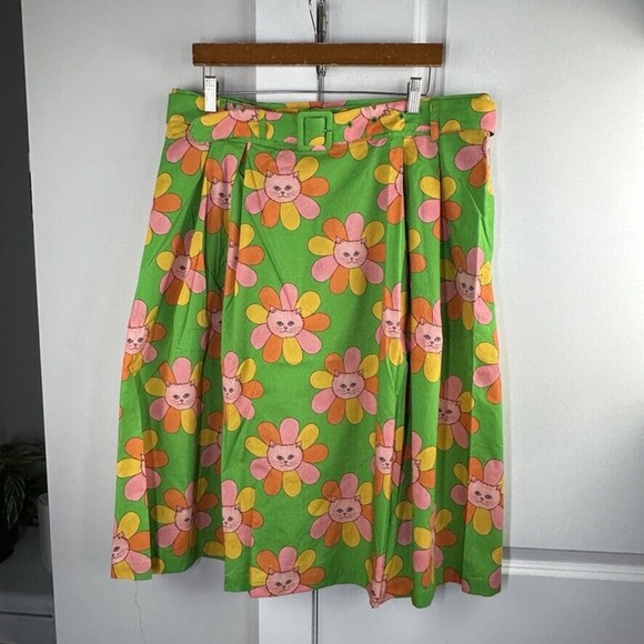 ModCloth Marisol Miro Properly A-line Skirt Flower Kitty Cat Size  12 NWOT - Picture 1 of 8